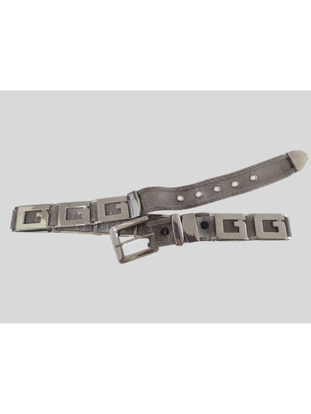 Vintage Silver Metal Mesh Adjustable Belt Sz Small, G Design & Rectangular Links